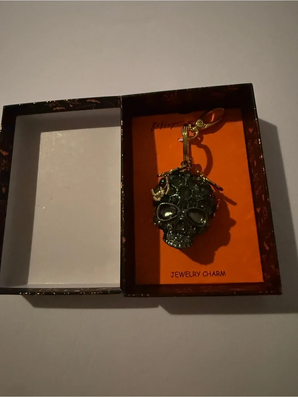 NWT Betsey Johnson Crystal Skull Bag Charm with Butterfly & Bow Accents, Hallowe